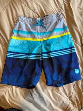 ZeroXposur Navy & Light Gray Boys Swim Shorts with Drawstring
